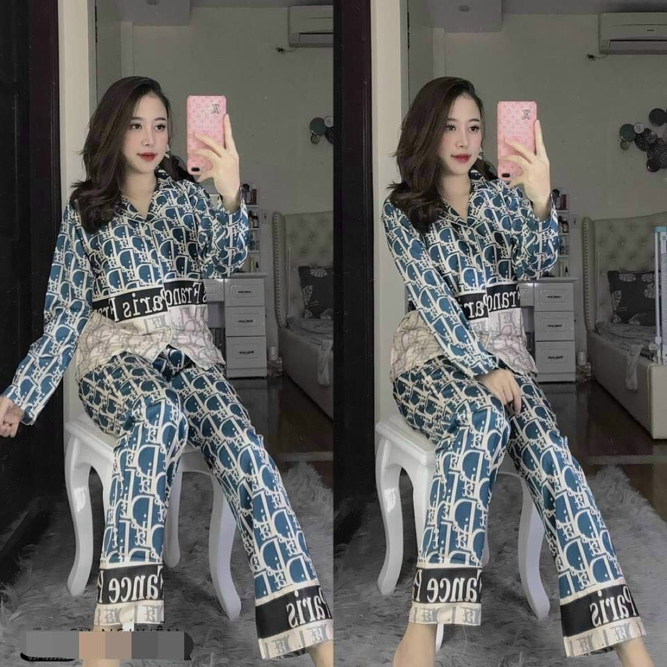 Bộ đồ ngủ Pijama đồ bộ lụa tay dài hoạ tiết satin siêu hot | BigBuy360 - bigbuy360.vn