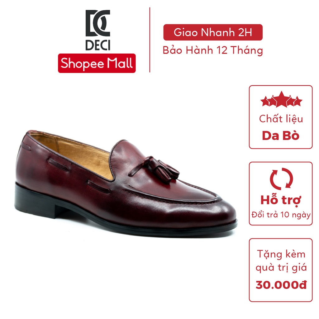 Giày tây nam DECI kiểu dáng giày lười Loafer màu rượu vang đỏ BROGUE 14