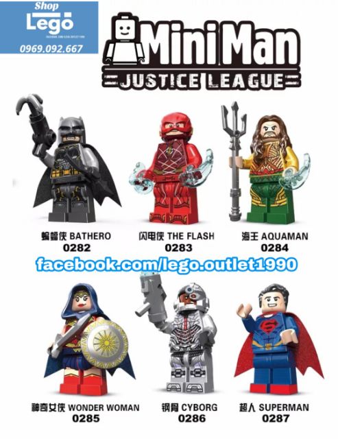 Xếp hình Jutice League Bathero - Flash - Aquaman - Wonder Woman - Cyborg - Superman Lego Minifigures Decool 0282 0287