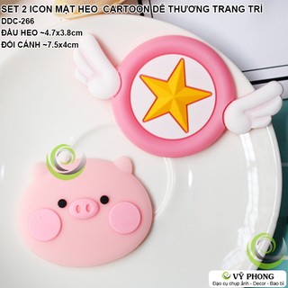SET 2 ICON MẶT HEO VÀ ĐÔI CÁNH CARTOON TRANG TRÍ DÁN ỐP ĐIỆN THOẠI ĐẠO CỤ CHỤP ẢNH SẢN PHẨM INS DDC-266