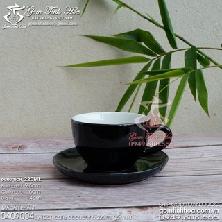 Ly tách cafe capuchino 220ml gốm sứ Bát Tràng men đen lòng trắng