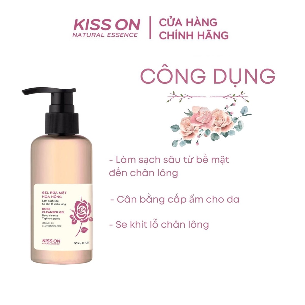 Gel rửa mặt dịu nhẹ chiết xuất hoa hồng KISS ON 145ml