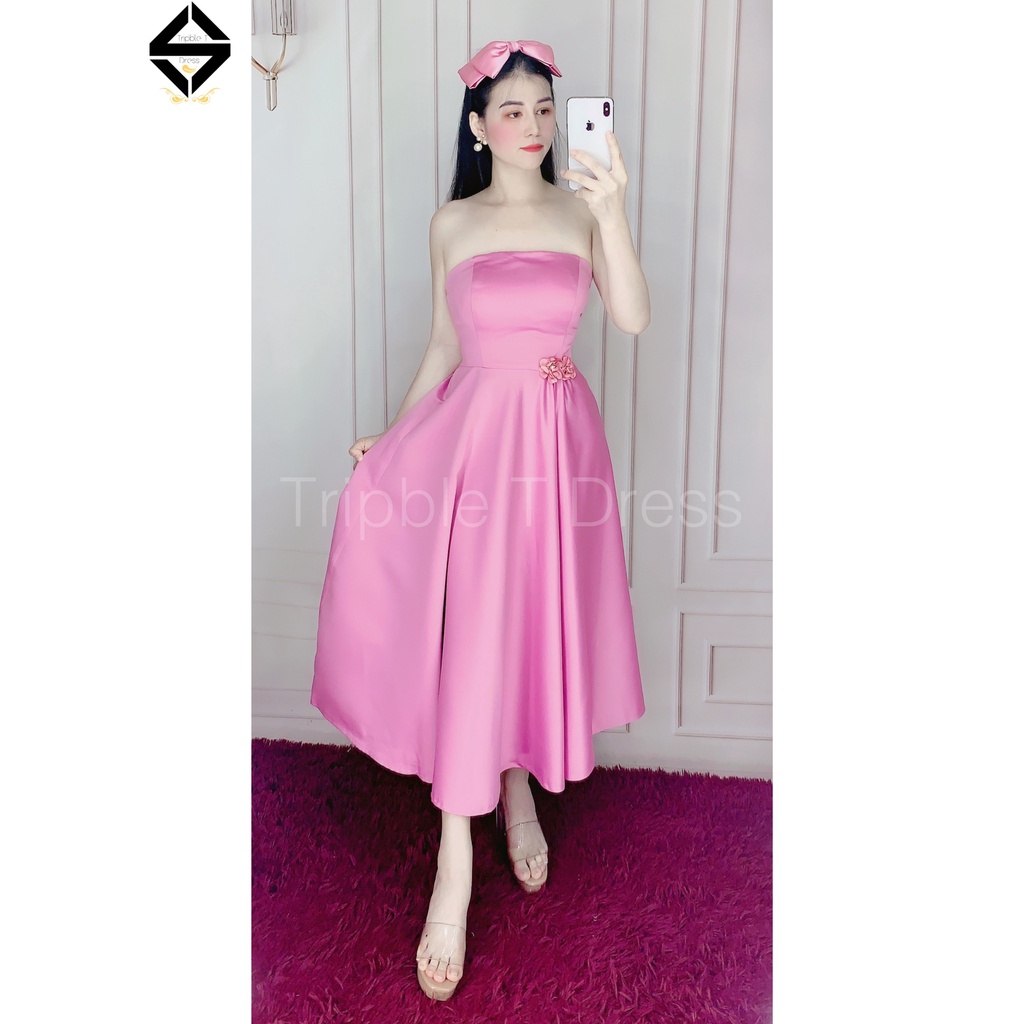Đầm xoè cúp ngực phối hoa eo chất lụa taffeta sang trọng TRIBLE T DRESS - size M/L - MS241V