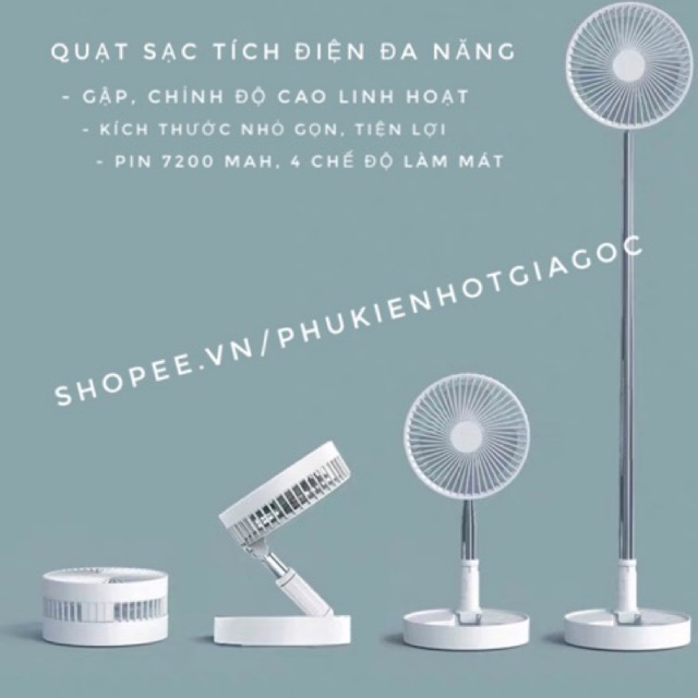 Quạt sạc tích điện đa năng pin 7200 mAh, gập , chỉnh tốc độ, độ cao