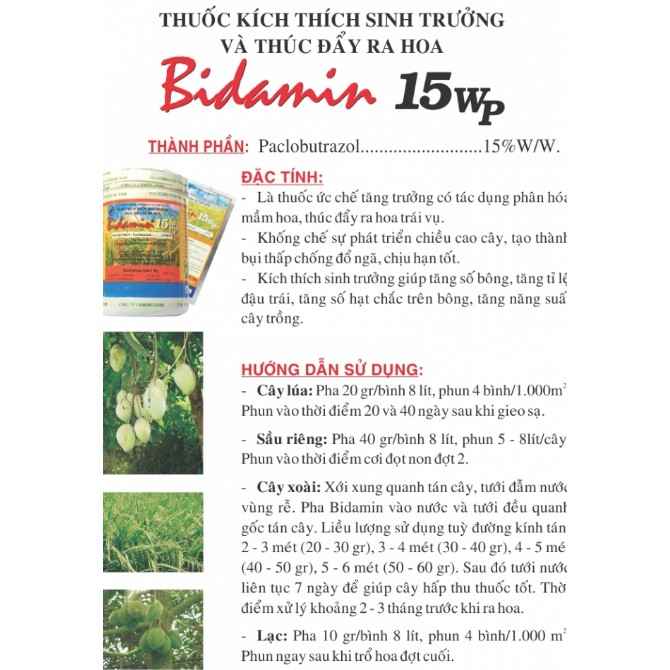 Bidamin 15wp kích thích sinh trưởng ra hoa đậu trái-1kg