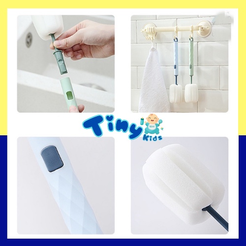 Cọ Bình Sữa Mút Xốp Có Tay Cầm Dài Xoay 360 độ Cọ Bình Sữa, Chai Tiện Dụng Có Thay Thế Đầu Mút - Tiny Kid