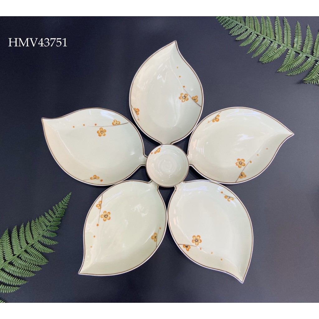 Set đĩa lá trầu sứ Bát Tràng nhiều mẫu