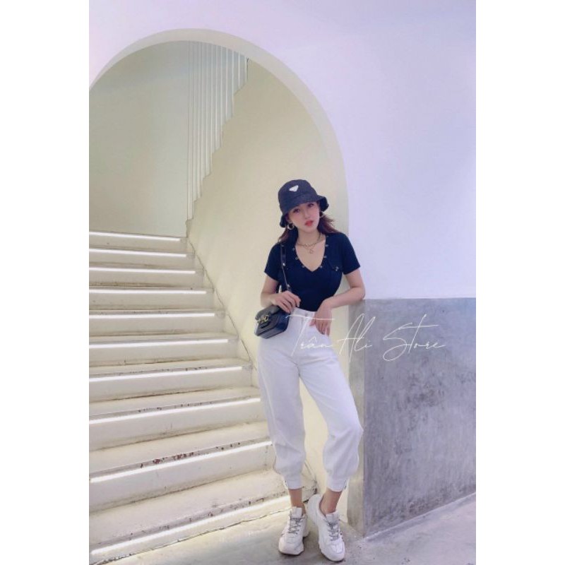 Lenkapas - Quần Baggy form lỡ ống bo nút cài