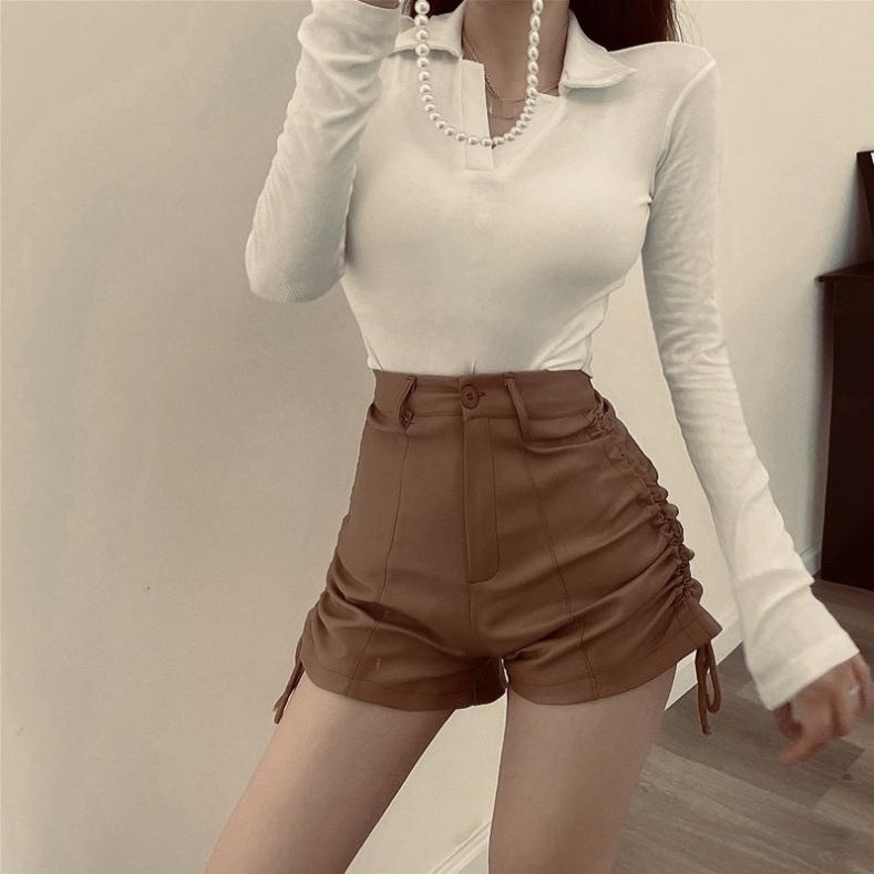 [ Giá Sỉ ] Quần sooc da nữ, quần da rút dây hàng loại 1 _sẵn hàng