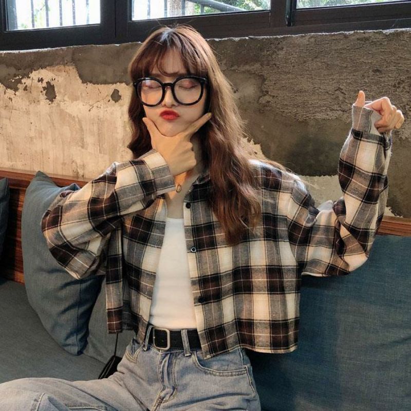 Áo Khoác Sơ Mi Sọc Caro Ulzzang Cá Tính