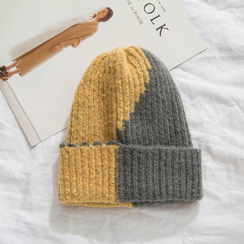 Mũ Beanie Dệt Kim Co Giãn Màu Sắc Khối Lập Phương Thời Trang Mùa Đông Unisex