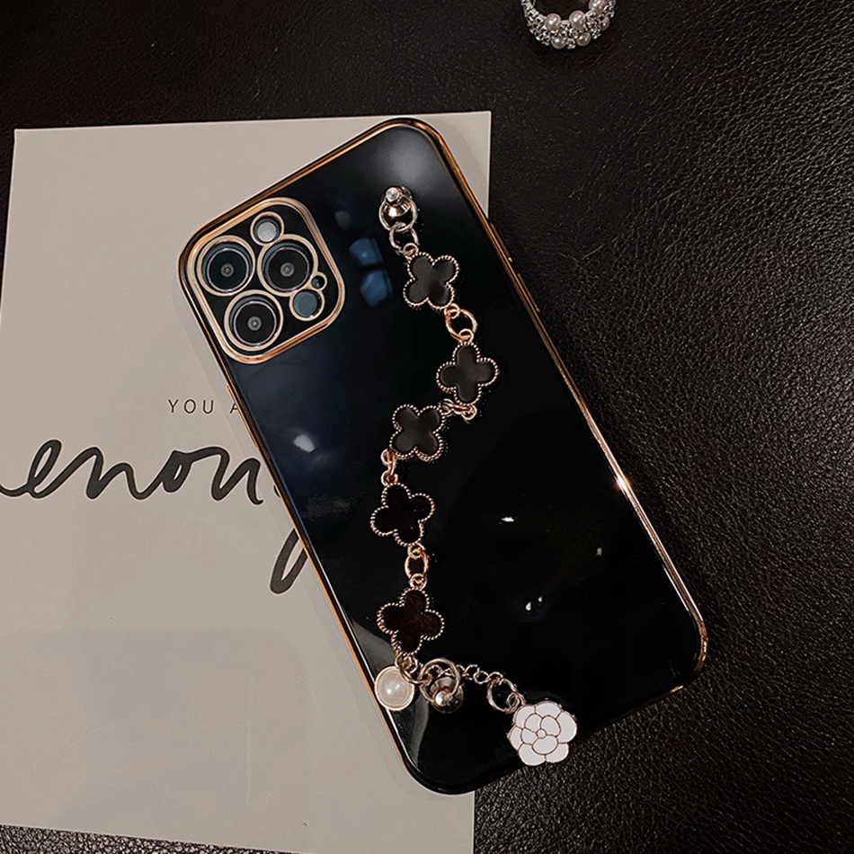 Ốp Điện Thoại In Hoa Có Dây Đeo Tay Sang Trọng Cho iPhone 13 12 11 pro XS max X SE2020 6 6S 7 8 Plus XR
