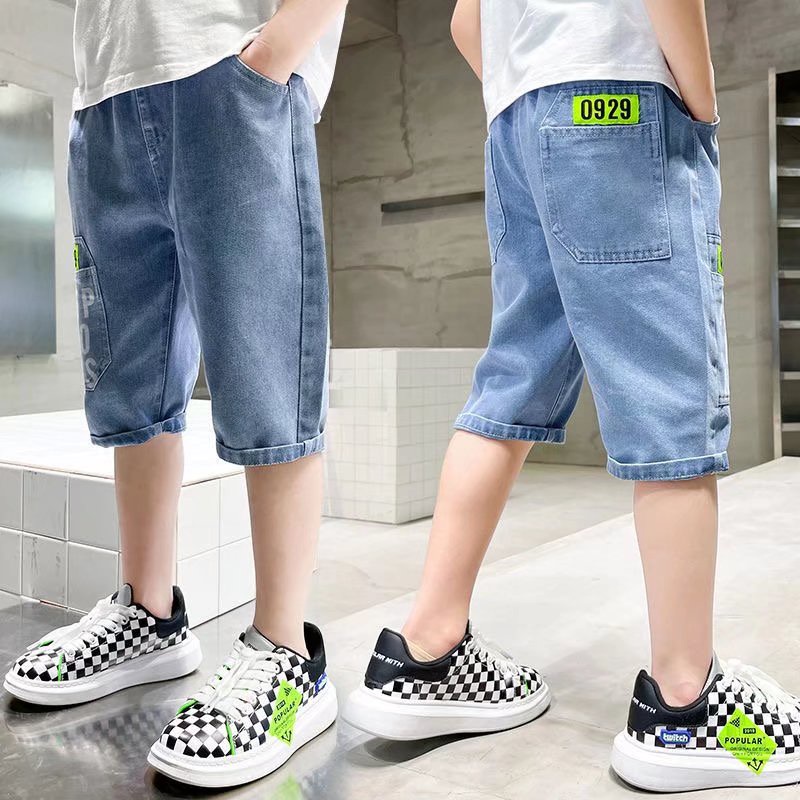 Quần short denim BXPB ống rộng nhiều túi phong cách Hàn Quốc thời trang mùa hè dành cho bé trai