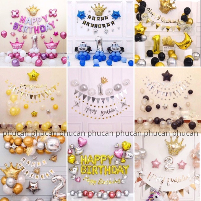 [Ảnh thật] Set trang trí sinh nhật, thôi nôi cho bé trai và gái, TẶNG KÈM bơm bóng, keo dán tùy combo