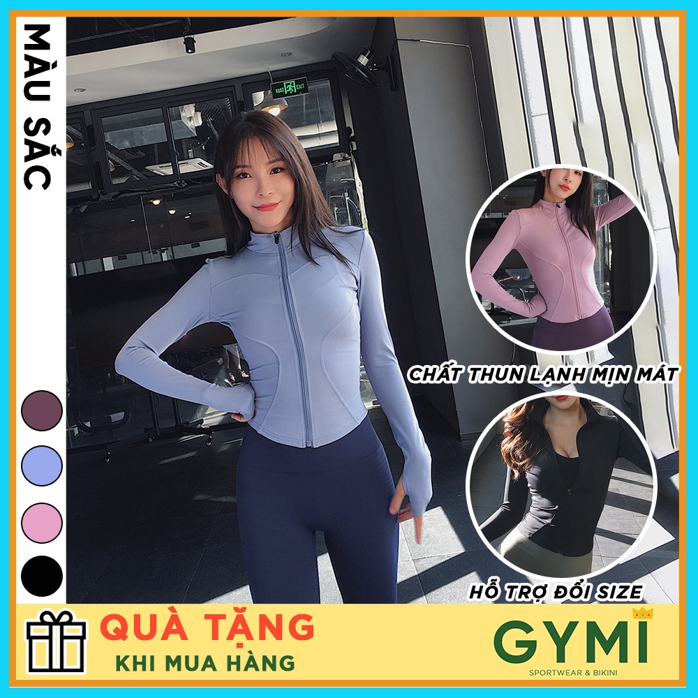 Áo khoác tập gym yoga nữ chất thun lạnh GYMI AK04 dáng croptop vải mền mịn co giãn thoáng khí chống nắng