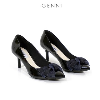 Giày gót nhọn da bóng nơ lụa 5p ge182 - genni