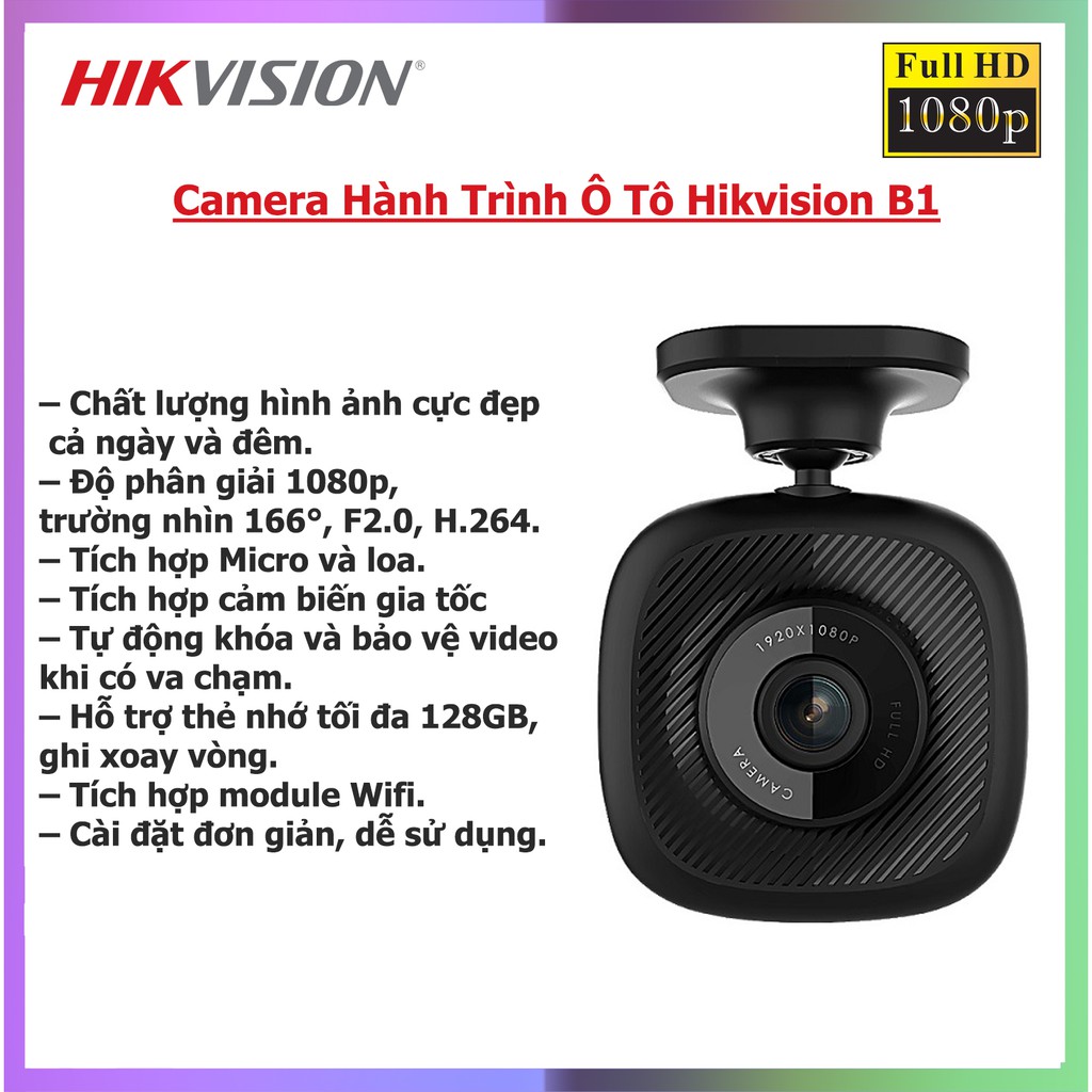 Camera hành trình ô tô Hikvision B1 - Hàng chính hãng, góc siêu rộng