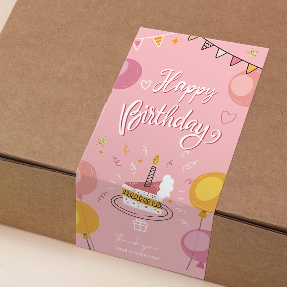 Set 50 Nhãn Dán Trang Trí Túi Bánh Sinh Nhật In Chữ Happy Birthday