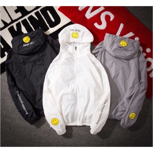 Áo khoác dù nữ in mặt cười nón i'm okay- ảnh thật | BigBuy360 - bigbuy360.vn