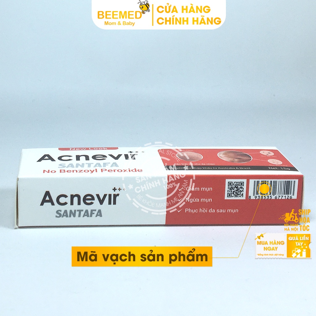 Giảm mụn trứng cá, đầu đen Kem ngừa mụn Acnevir Santafa tuýp 10g -  từ thảo dược mướp đắng, tinh dầu tràm cho cả nam, nữ