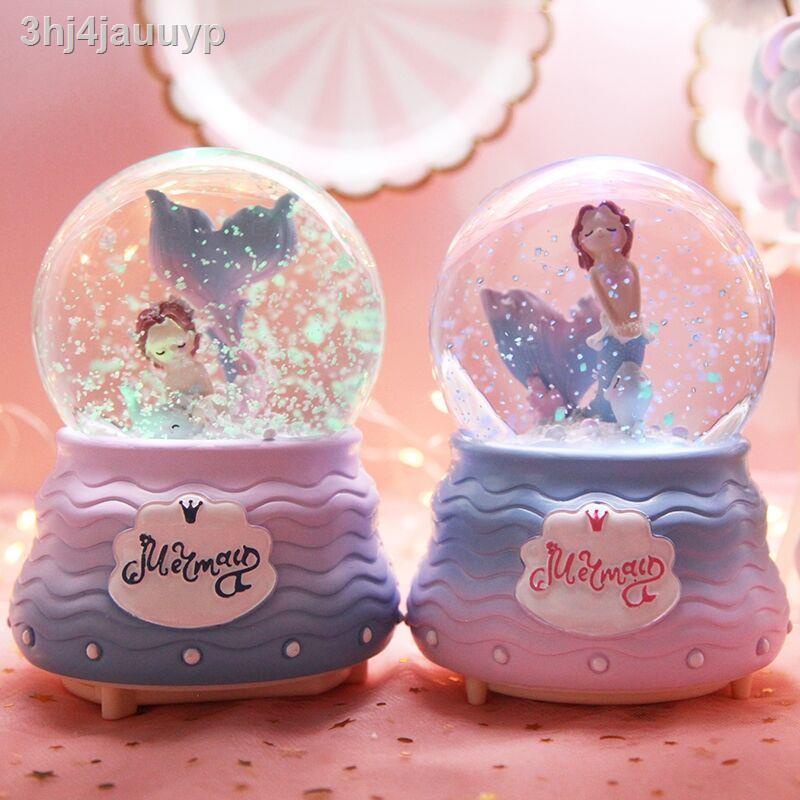 ☍ ☸ ▦ (HÀNG HOT)○❡Hộp nhạc quả cầu pha lê nàng tiên cá mới, hộp nhạc dạ quang xoay người tuyết, quà tặng cho bạn bè, trẻ