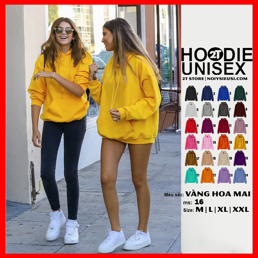 Áo hoodie unisex 2T Store H16 màu vàng hoa Mai - Áo khoác nỉ chui đầu nón 2 lớp dày dặn chất lượng đẹp | BigBuy360 - bigbuy360.vn