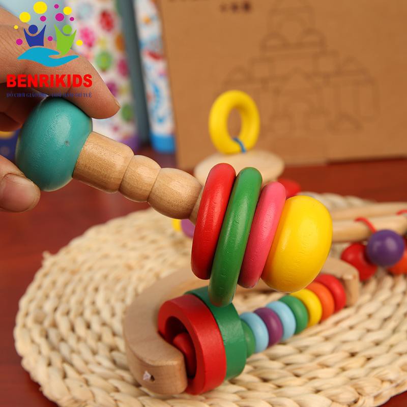 Xúc Xắc Lục Lạc Benrikids Mẫu Que Vòng Gậy Bằng Gỗ Cho Bé Cầm Nắm Và Học Âm Thanh