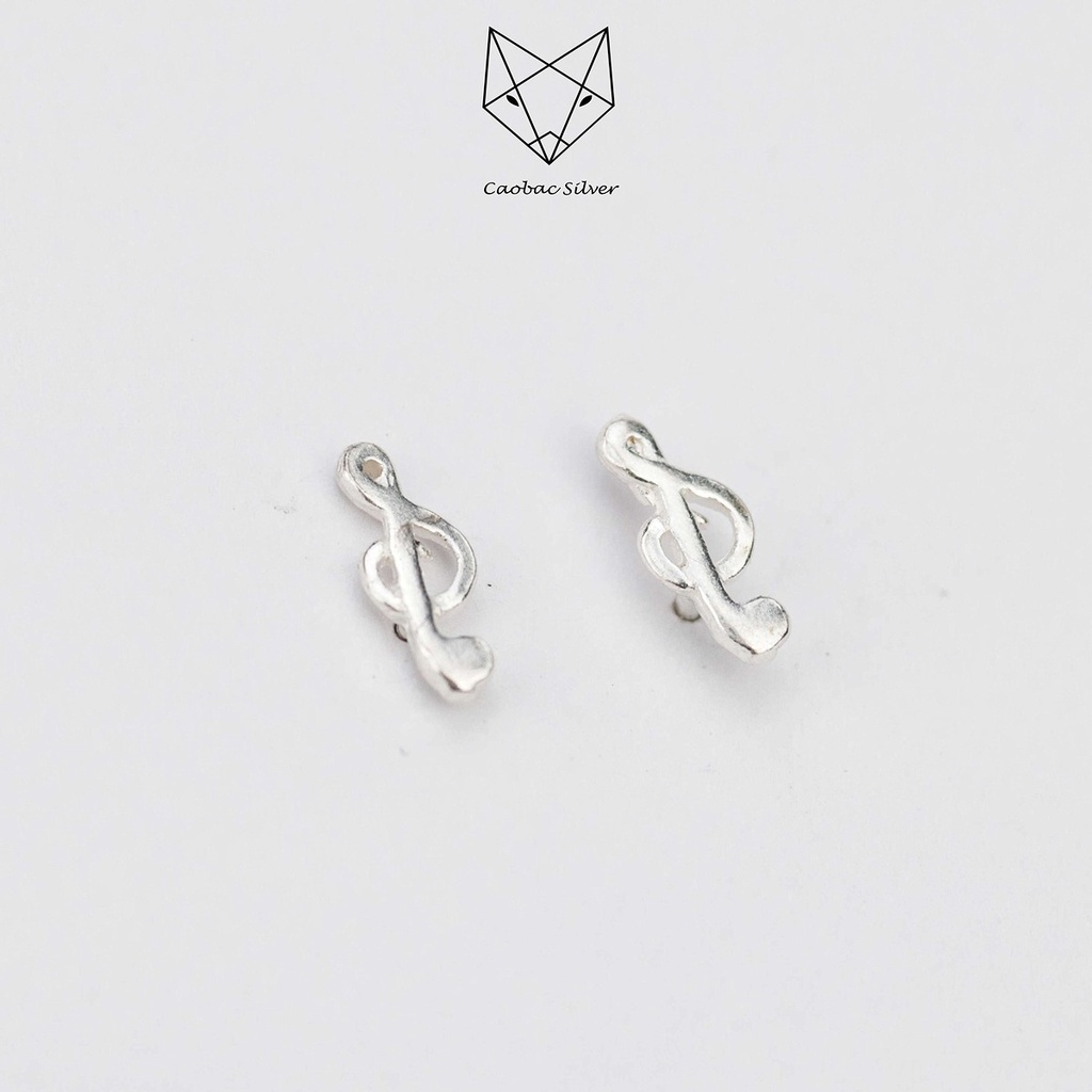 Khuyên Tai Bạc Ta CaoBac Silver Cho Nam Nữ Unisex Chốt Nụ Đơn Giản Trơn Không Đá Hình Nốt Nhạc