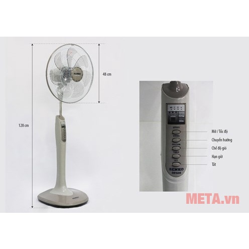 Quạt cây đứng Senko-DR1608-có điều khiển từ xa-65W-7 cánh-quạt đẹp,bền,chạy êm giá rẻ