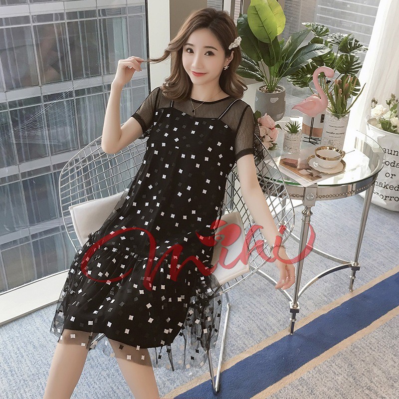 Đầm bầu công sở cực xinh ĐEN TRẮNG - Váy sau sinh cho con bú ti thiết kế đẹp - Thời trang dự tiệc mùa hè giá rẻ Bigsize