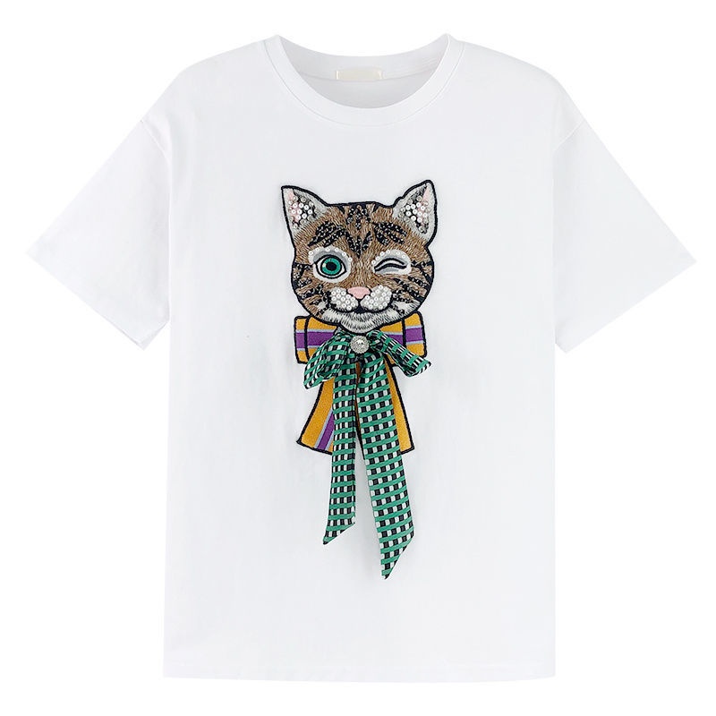 Áo thun nữ Pure Cube ngắn tay phối hình mèo thời trang cá tính