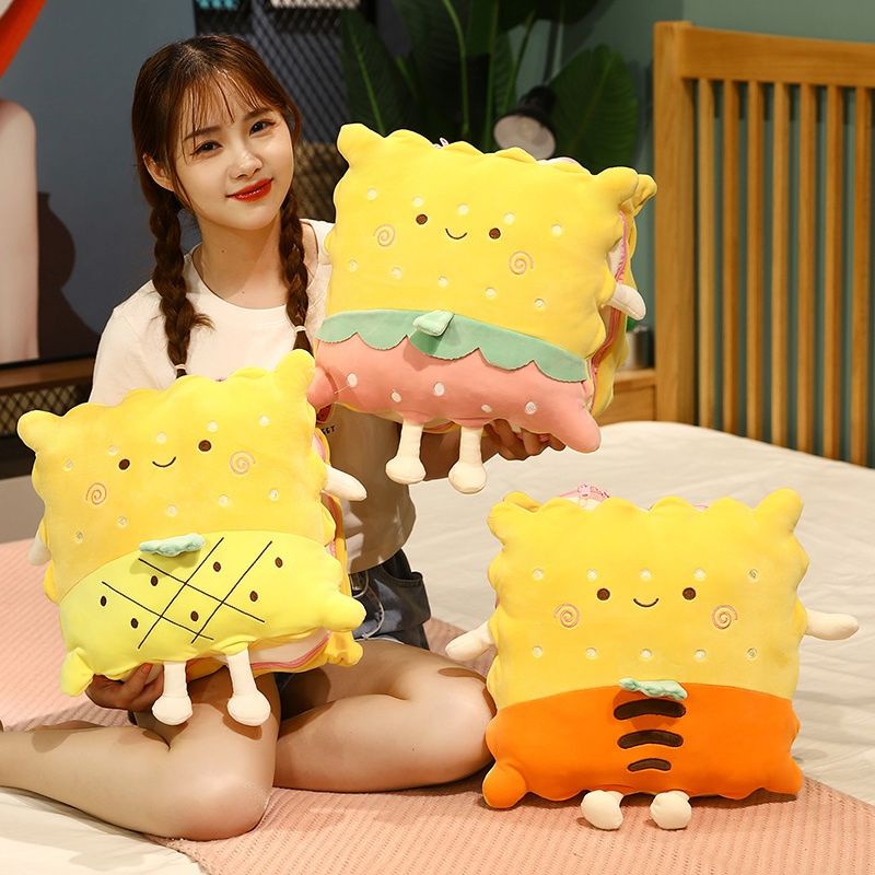 Bộ Chăn Gối Hình Bánh Quy Hoạt Hình Dễ Thương Có Thể Gấp Gọn Tiện Dụng
