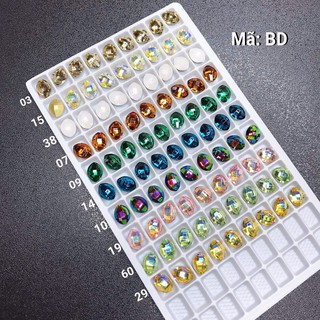 [Đá nail] [ Đá đính móng] đá khối chân vàng bầu dục 10v