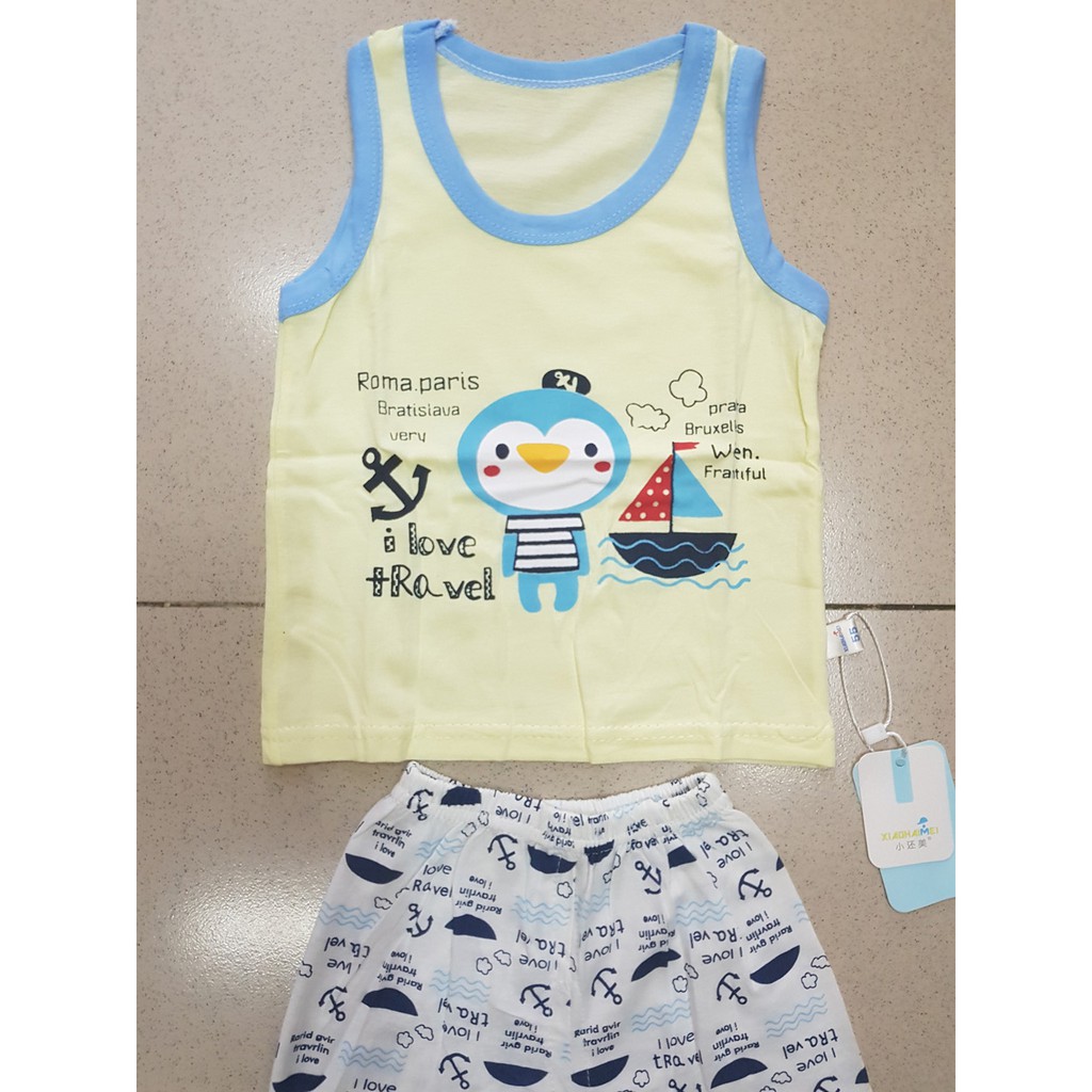 Bộ thun cotton sát nách bé trai chim cánh cụt mỏ neo