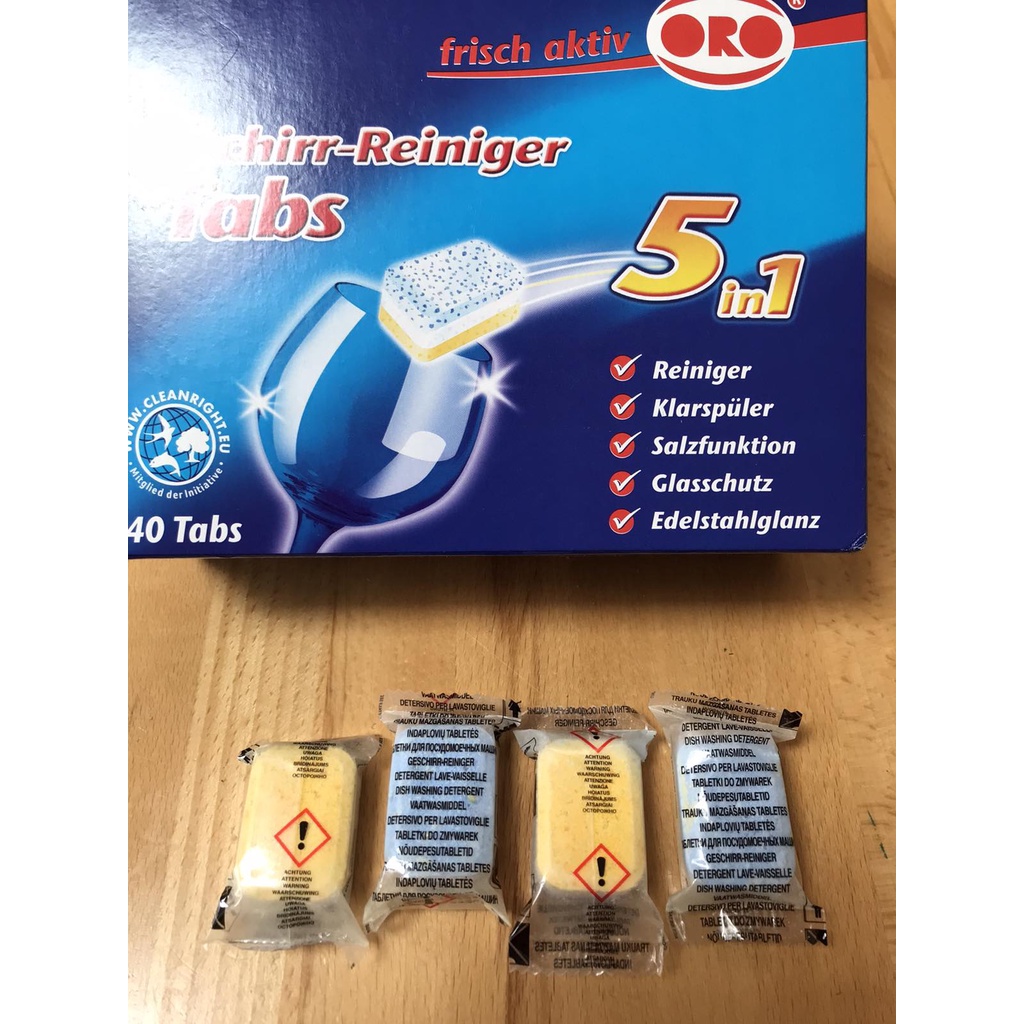 [Nội Địa Đức] Viên Rửa Bát 5 trong 1 ORO Chính Hãng Nhập Khẩu CHLB Đức (40v x 20g)