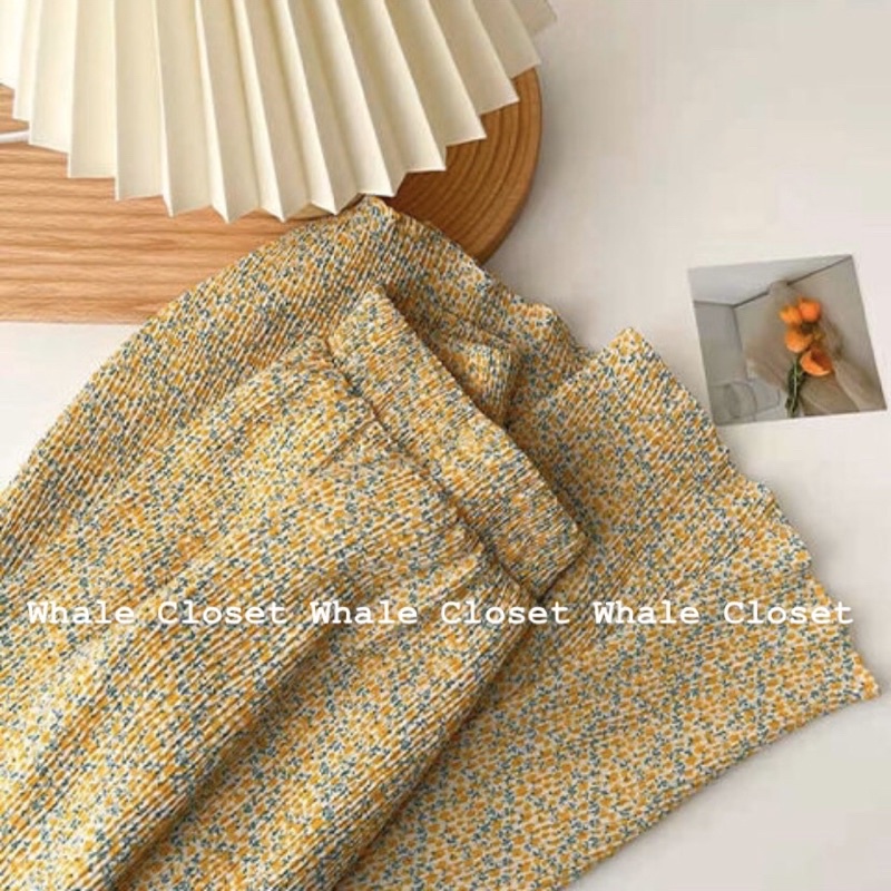 Chân váy hoa nhí chất voan nhăn dáng dài lưng chun 2 lớp hàng Quảng Châu vintage | BigBuy360 - bigbuy360.vn