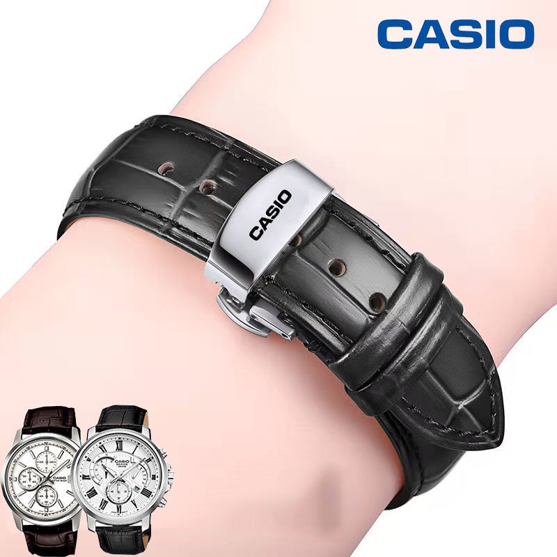 Dây Đeo Bằng Da Thật Màu Đen Cho Đồng Hồ Casio bem501 506 Calfskin 20 22mm