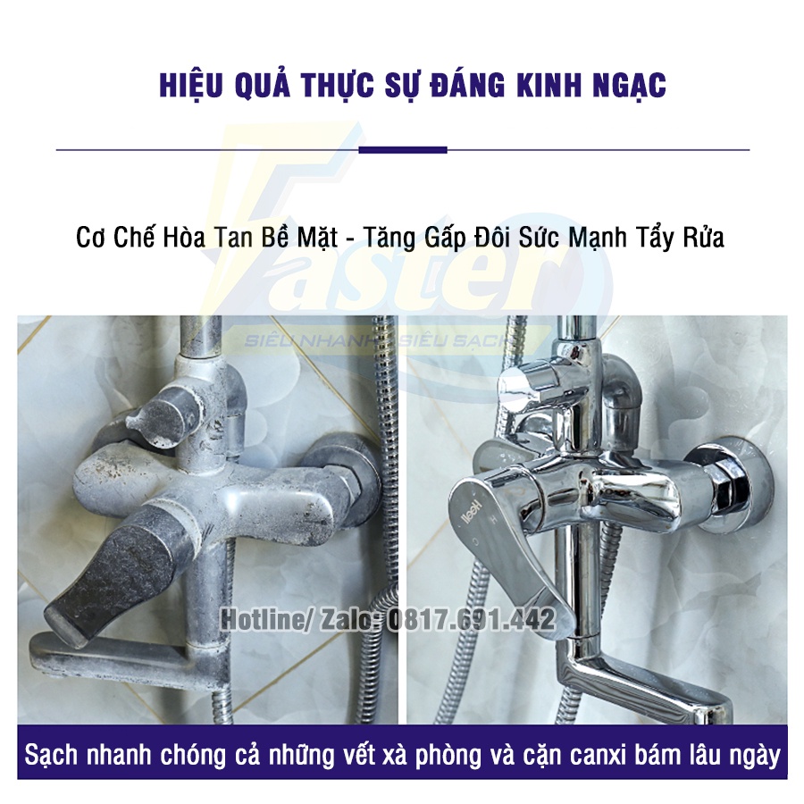 (Siêu Sạch) Combo Vệ Sinh Nhà Tắm: Tẩy Trắng Bồn Sứ, Tẩy Cặn Canxi Kính Nhà Tắm & Tẩy Cặn Canxi Trên Inox Nhà Tắm Faster