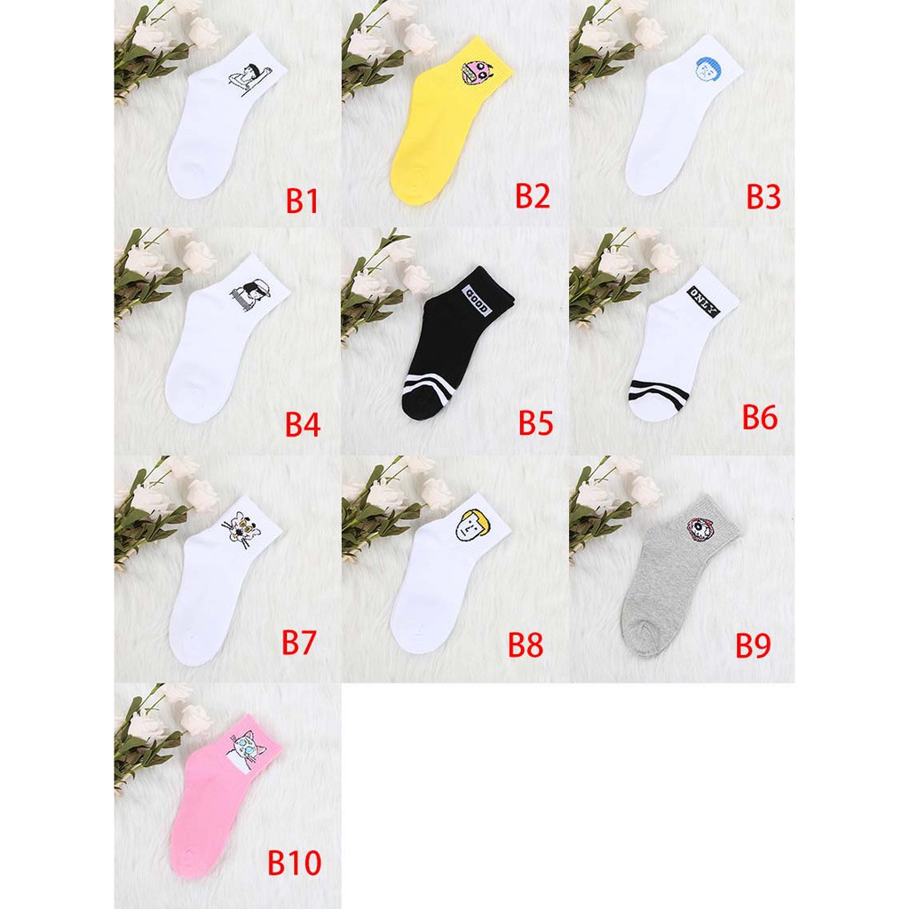 Vớ Thể Thao Cotton 30 Màu In Họa Tiết Hoạt Hình Dễ Thương Phong Cách Harajuku Cho Nam Và Nữ