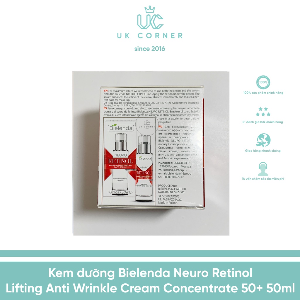 Kem dưỡng Bielenda Neuro Retinol Lifting Anti Wrinkle Cream Concentrate 50+ Day Night 50ml