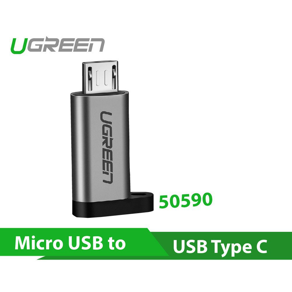 Đầu chuyển đổi MICRO USB dương sang TYPE C âm cao cấp Ugreen 50590 - Hàng chính hãng