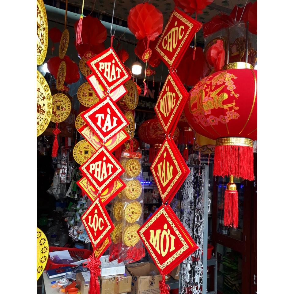 Bộ 2 dây liễng câu đối khánh vuông đỏ dây treo trang trí tết nhà cửa