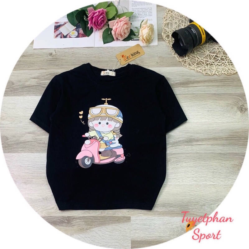 Áo thun cộc tay bé gái siêu dễ thương từ 5–12 tuổi,áo phông tay ngắn trẻ em vải thun cotton co giãn 4C Size từ 24-45 kg