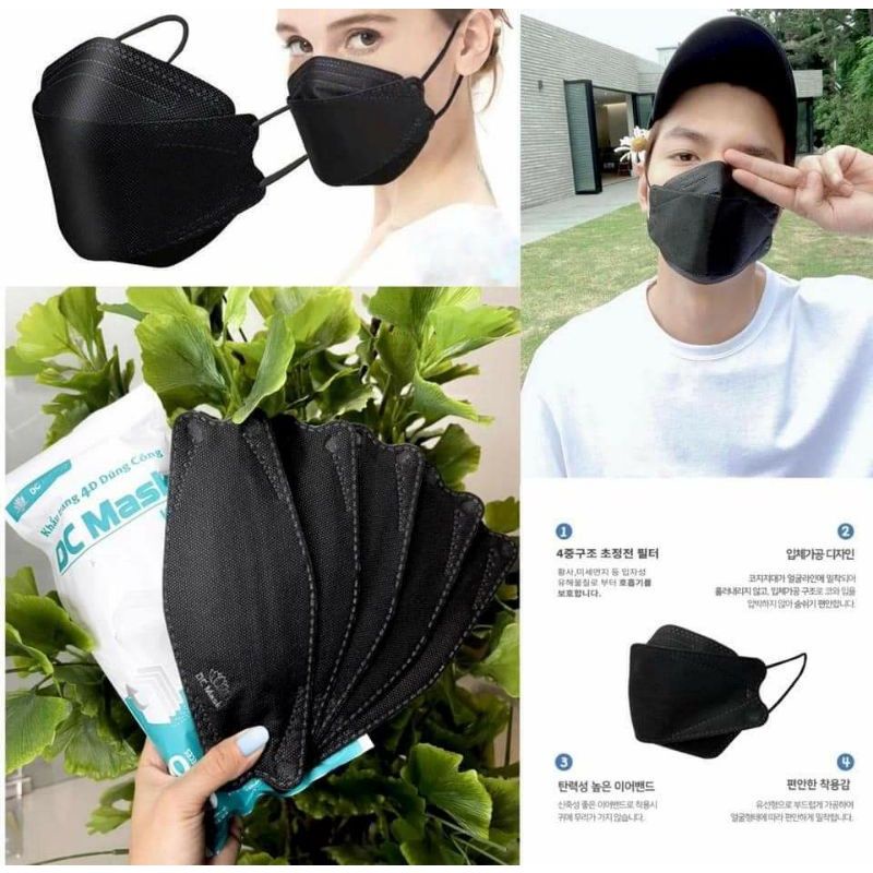 Túi 10 chiếc khẩu trang y tế KF94 4D Mask màu ĐEN