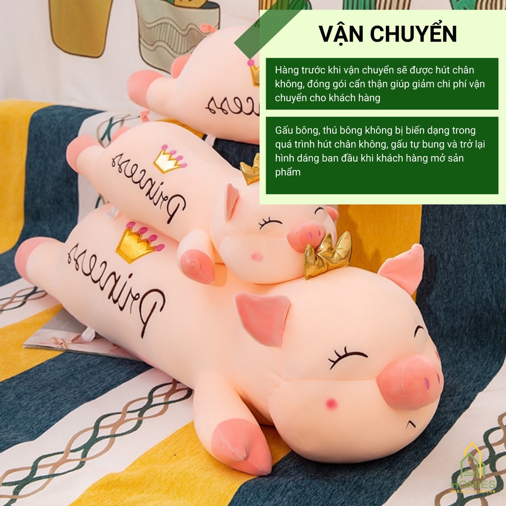 Gối Ôm Hình Thú Nhồi Bông HOMIES Heo Vương Miện Hồng Chất Liệu Nhung Co Dãn 4 Chiều - Nhiều Kích Thước