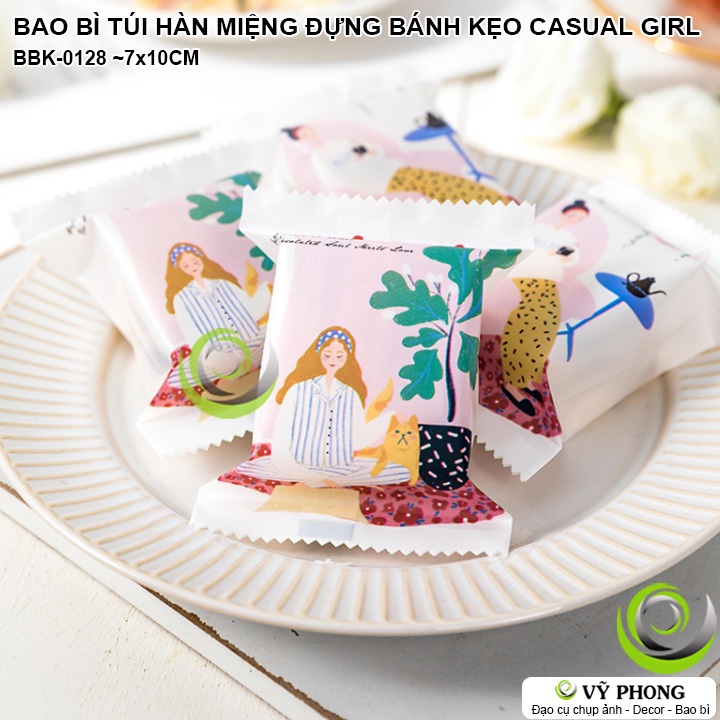 BAO BÌ TÚI HÀN MIỆNG 7x10CM ĐỰNG BÁNH KẸO LỄ TẾT IN HÌNH CÔ GÁI CASUAL LÀM QUÀ TẶNG CÁC DỊP XUÂN NĂM MỚI BBK-0128