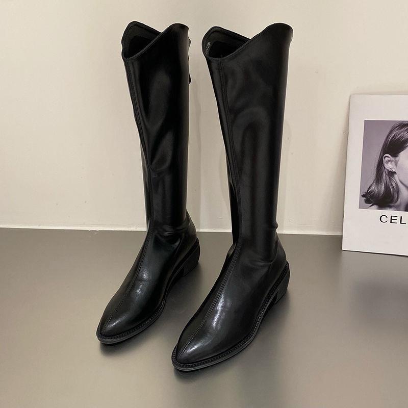 Giày Bốt Cao Bồi Mũi Nhọn Gót Dày Vừa Phong Cách Cao Bồi Phương Tây Thời Trang Mùa Thu Hàng Có Sẵn Mới Dành Cho Bạn Nữ