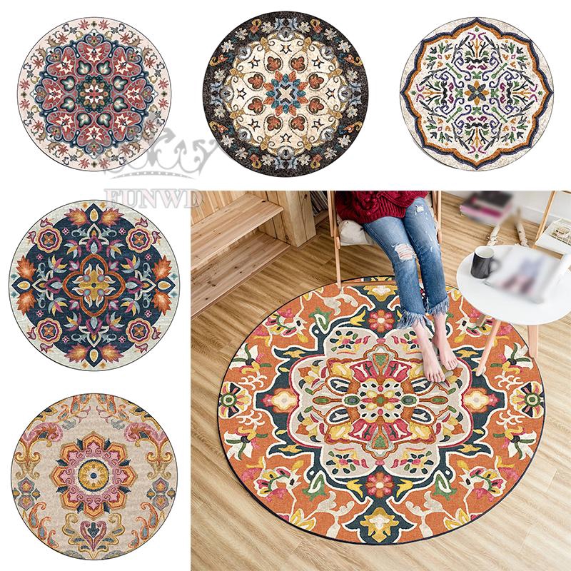 Thảm Trải Sàn Hình Tròn Phong Cách Bohemian Cổ Điển 60cm