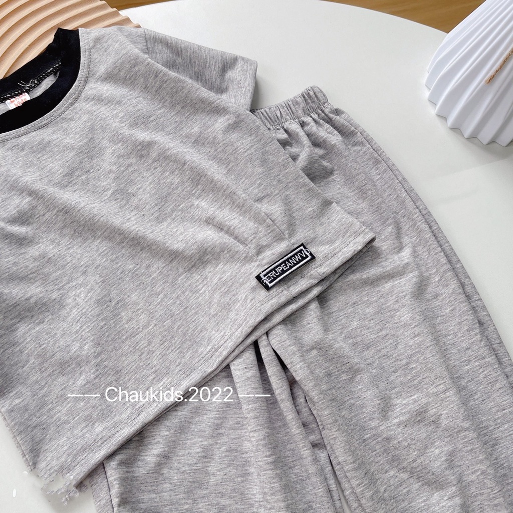 Bộ cộc tay kiểu dáng thể thao cho bé gái, Cặp bộ màu xám trắng xoắn eo cho bé gái