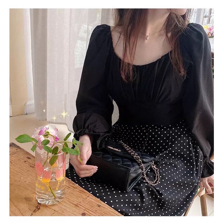 Áo hở lưng nơ tay phồng mùa hè áo Croptop cổ vuông xếp li thời trang